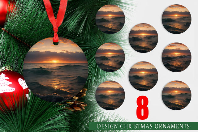 Christmas Ornament Sea Sunset Landscape Sublimation artnoy 