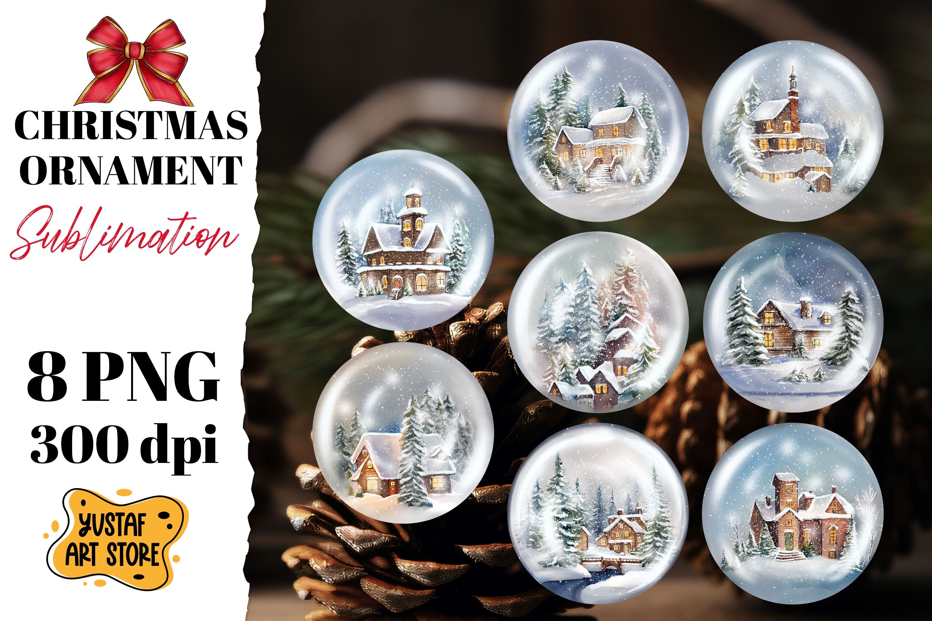 Christmas ornament sublimation bundle. Christmas house 8 PNG - So Fontsy