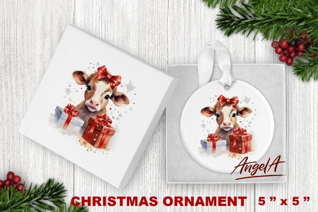 Christmas ornament sublimation / christmas cow, gift box png Sublimation Angelina Semenova 