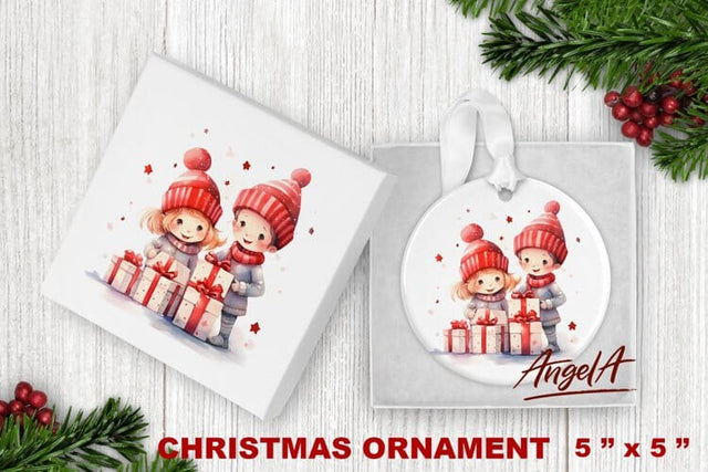 Christmas ornament sublimation / cute boy and girl, gift box Sublimation Angelina Semenova 