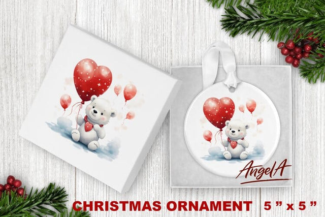 Christmas ornament sublimation / white bear, heart balloons Sublimation Angelina Semenova 