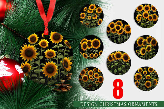 Christmas Ornament Sunflowers Dark Sublimation artnoy 