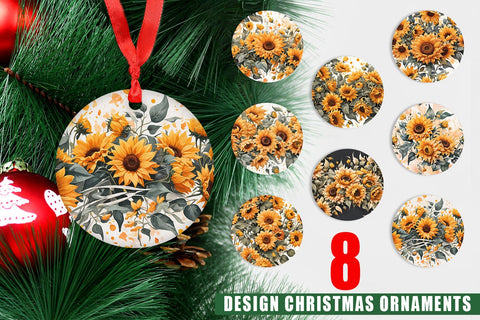 Christmas Ornament Sunflowers Pattern Sublimation artnoy 