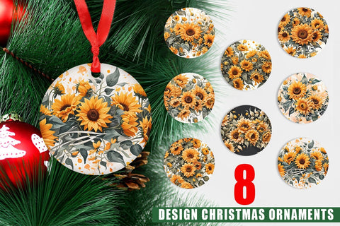 Christmas Ornament Sunflowers Pattern Sublimation artnoy 