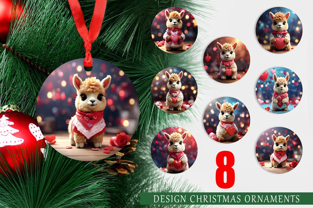 Christmas Ornament Valentine Baby Llama Sublimation artnoy 