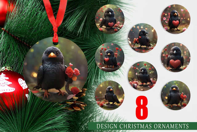 Christmas Ornament Valentine Bird Crow Sublimation artnoy 