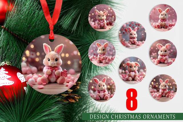 Christmas Ornament Valentine Bunny Sublimation artnoy 