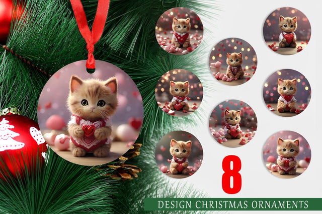 Christmas Ornament Valentine Cat Sublimation artnoy 