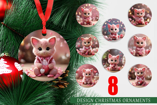 Christmas Ornament Valentine Cat Sublimation artnoy 