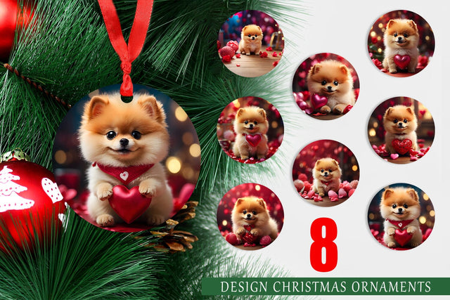 Christmas Ornament Valentine Dog Pomeranian Sublimation artnoy 