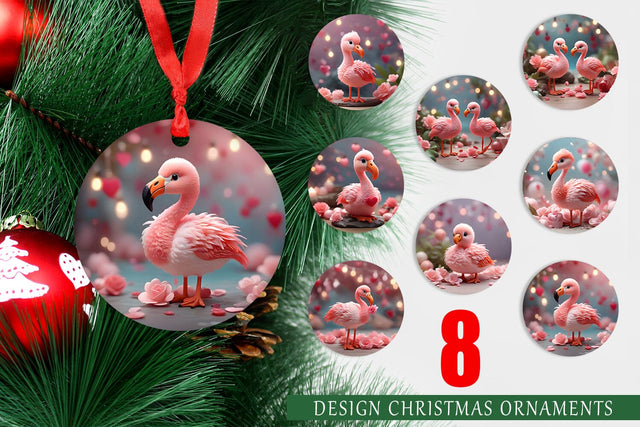 Christmas Ornament Valentine Flamingo Bird Sublimation artnoy 