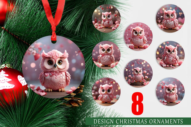 Christmas Ornament Valentine Owl Sublimation artnoy 
