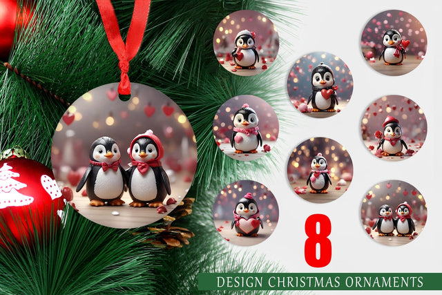 Christmas Ornament Valentine Penguin Sublimation artnoy 