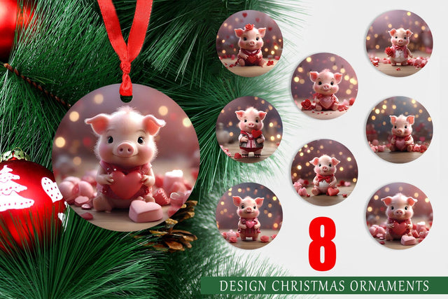 Christmas Ornament Valentine Pig Sublimation artnoy 