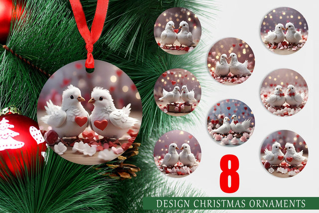 Christmas Ornament Valentine Pigeons Sublimation artnoy 