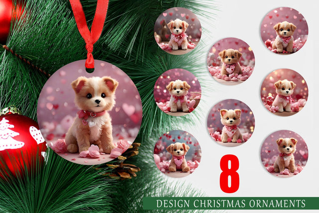 Christmas Ornament Valentine Puppy Sublimation artnoy 