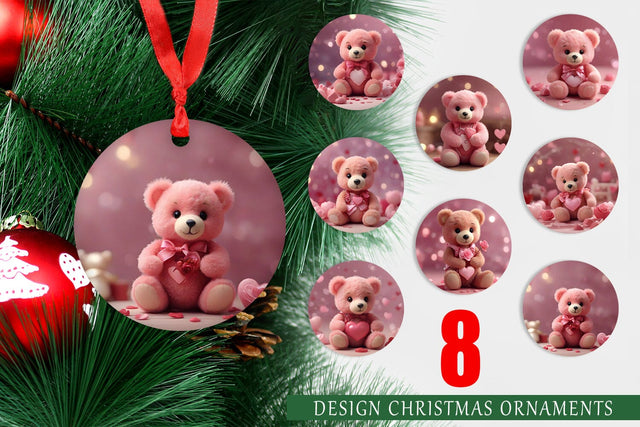 Christmas Ornament Valentine Teddy Bear Sublimation artnoy 