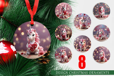 Christmas Ornament Valentine Unicorn Sublimation artnoy 