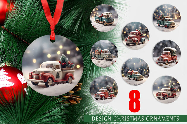 Christmas Ornament Vintage Truck Sublimation artnoy 