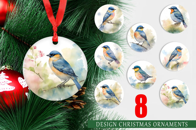 Christmas Ornament Watercolor Painting Birds Sublimation artnoy 