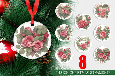 Christmas Ornament Watercolor Red Rose Sublimation artnoy 