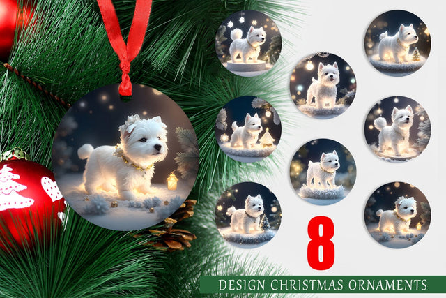 Christmas Ornament White Dog Scene Christmas Sublimation artnoy 