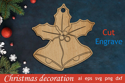 Christmas ornament with bells and holly, Engraved Christmas svg, Holiday decor SVG AnastasiyaArtDesign 