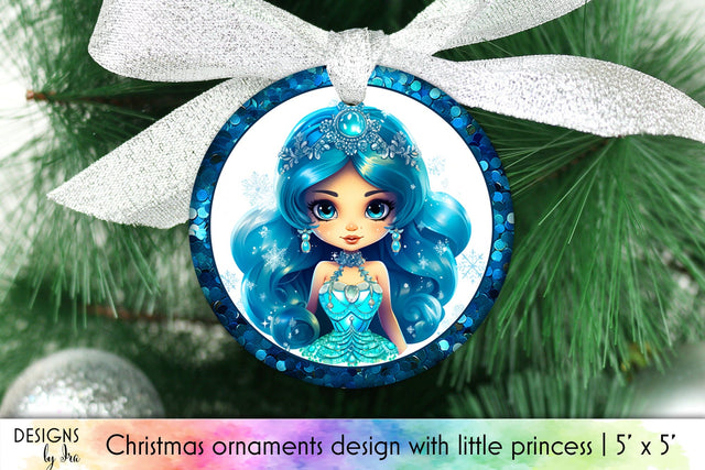 Christmas Ornament with Cute Little Princess Sublimation Designs by Ira 