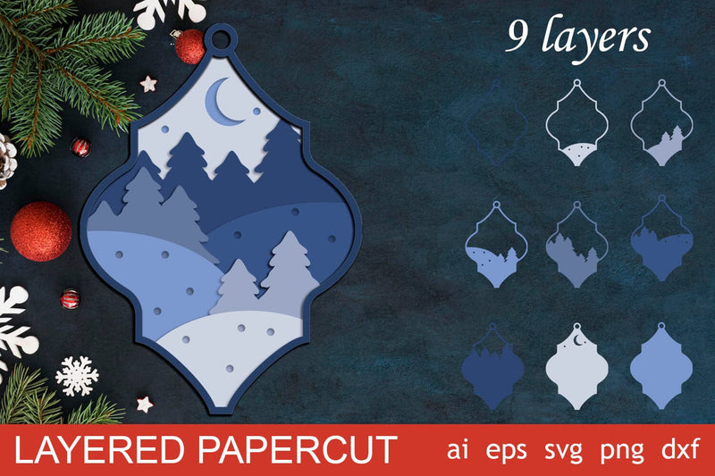 Christmas ornament with winter scene, 3d Layered papercut decoration 3D Paper AnastasiyaArtDesign 