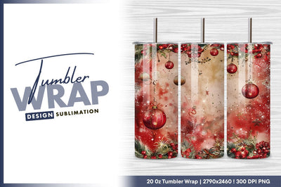 Christmas ornaments and berries holiday background Sublimation Regulrcrative 
