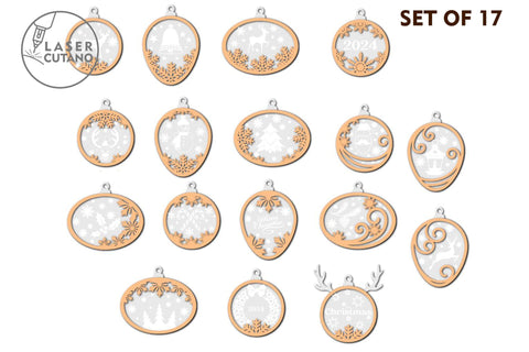 CHRISTMAS ORNAMENTS, Christmsa tree Decoration, Wood Cut and Paper Cut Templates SVG LaserCutano 