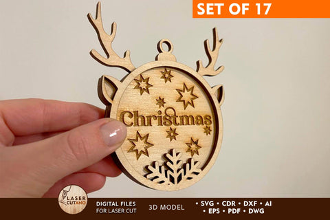 CHRISTMAS ORNAMENTS, Christmsa tree Decoration, Wood Cut and Paper Cut Templates SVG LaserCutano 