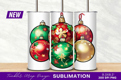 Christmas Ornaments Green Red And Gold Tumbler Png Sublimation Regulrcrative 
