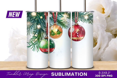 Christmas Ornaments Hanging On Pine Tumbler Png Sublimation Regulrcrative 