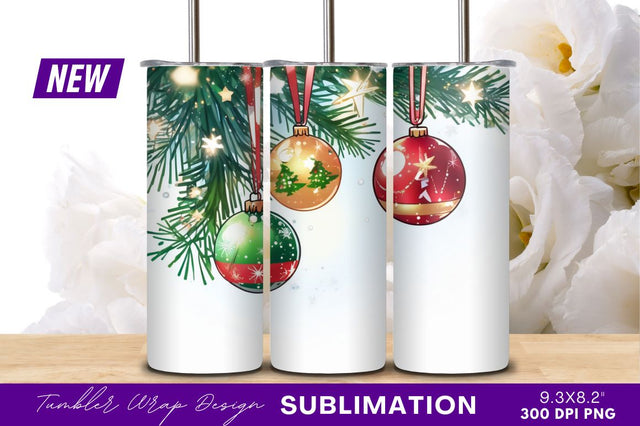 Christmas Ornaments Hanging On Pine Tumbler Png Sublimation Regulrcrative 