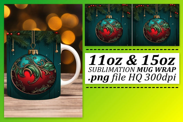 Christmas Ornaments Patterned Mug Wrap - Winter Delight Sublimation afrosvg 