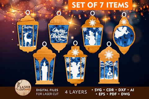 Christmas Ornaments Set Lantern Templates SVG LaserCutano 