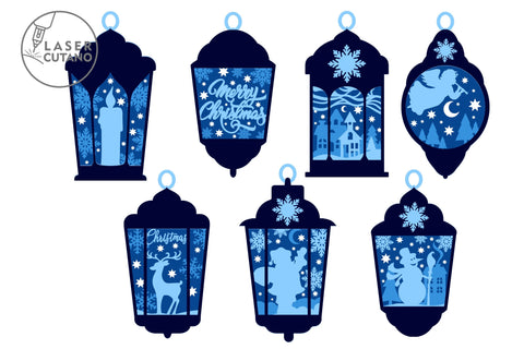 Christmas Ornaments Set Lantern Templates SVG LaserCutano 