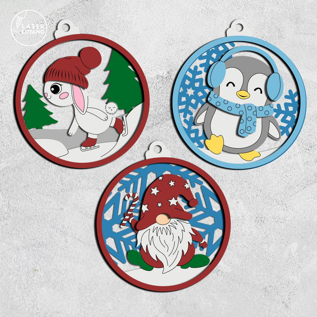 Christmas Ornaments Set of 3 SVG LaserCutano 