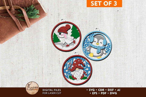 Christmas Ornaments Set of 3 SVG LaserCutano 