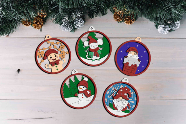 Christmas Ornaments Set of 5 – Layered Laser Cut Files 🎅 SVG LaserCutano 