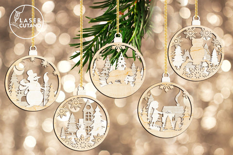 Christmas Ornaments Set Templates , Laser Cut FIles SVG LaserCutano 