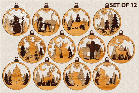 Christmas Ornaments Set Templates , Laser Cut FIles SVG LaserCutano 