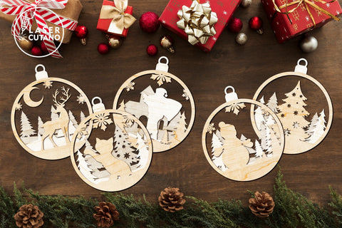 Christmas Ornaments Set Templates , Laser Cut FIles SVG LaserCutano 