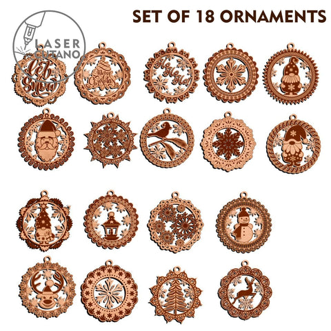 CHRISTMAS ORNAMENTS WITH BOX, Home Decor, Multilayer Laser Cut Files, Wood Cut and Paper Cut Template SVG LaserCutano 