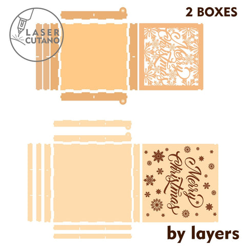 CHRISTMAS ORNAMENTS WITH BOX, Home Decor, Multilayer Laser Cut Files, Wood Cut and Paper Cut Template SVG LaserCutano 