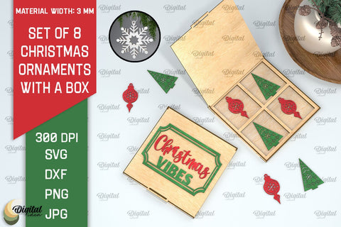 Christmas Ornaments With Box Laser Cut Bundle. Christmas SVG SVG Evgenyia Guschina 