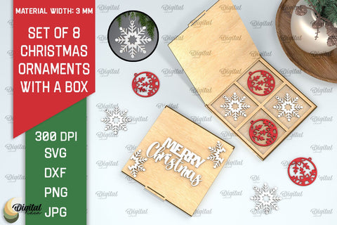 Christmas Ornaments With Box Laser Cut Bundle. Christmas SVG SVG Evgenyia Guschina 