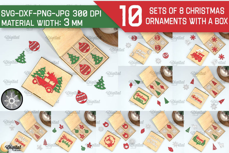 Christmas Ornaments With Box Laser Cut Bundle. Christmas SVG SVG Evgenyia Guschina 
