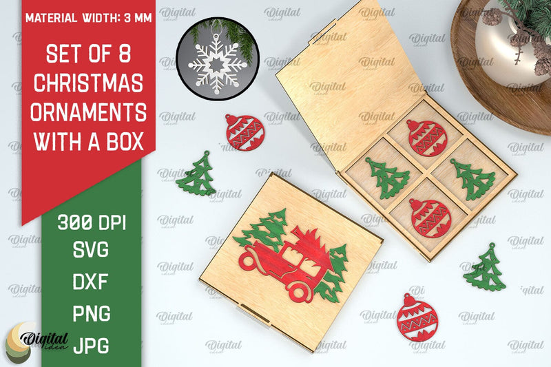 Christmas Ornaments With Box Laser Cut. Christmas Decor SVG SVG Evgenyia Guschina 